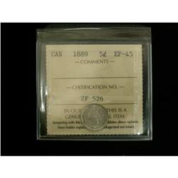 1889 5¢ ICCS EF45, white with lots of lustre