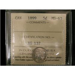 1899 5¢ ICCS MS-63, Very light gold and russet tones ov