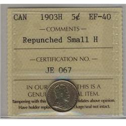 1903  5¢ Repunched Small H  ICCS EF-40