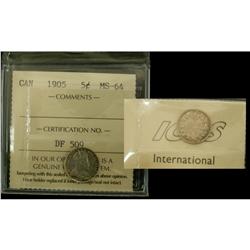 1905 5¢ ICCS MS64, Light golden tone with lots of lustr