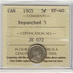 1905  5¢ Repunched 5  ICCS EF-40