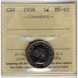 1958 5¢ ICCS MS65.