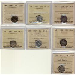 Lot of 6 ICCS graded VF-20 Ten cents; 1870 Nar.O, 1871H