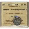 Image 1 : 1871 Narrow "O" 1 over 1 variety; Repunched 8 10¢ ICCS