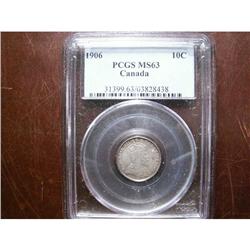 1906 10¢ PCGS MS63.  Lightly toned! A better date.