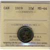 Image 1 : 1919 10¢ ICCS MS64.  Toned with shades of blue and brow