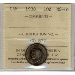 1938 10¢ ICCS MS65.  A very sought after date in MS65 c