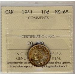 1941 10¢ ICCS MS65.  Gem piece with golden tone.