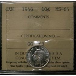 1946 10¢ ICCS MS65. Brilliant with full luster.