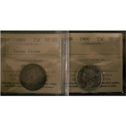 1900 and 1906 25¢, both ICCS VF-20