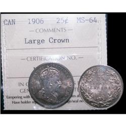 ONE OF THE FINEST KNOWN!  1906 "Large crown" 25¢ ICCS M