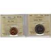 Image 1 : 1953 25¢ SF & 1955 1¢ SF.  Lot of two coins both ICCS M