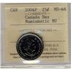 Image 1 : 2004P 25¢ ICCS MS66 Num. BU.  Canada Day issue.