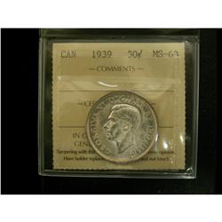 1939 50¢ ICCS MS63, full white and lustrous