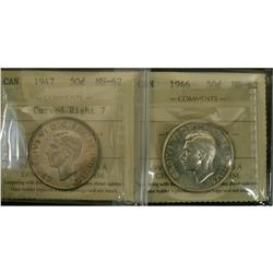 1946 and 1947 CR7 50¢, both ICCS graded MS-62