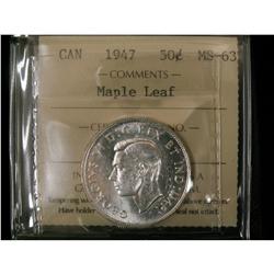 1947 Maple leaf 50¢ ICCS MS-63, fully brilant and lustr