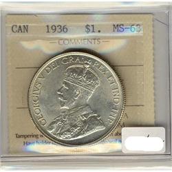 1936 $1 ICCS MS63.  Blast white example