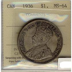 1936 $1 ICCS MS64.  Superbly toned example.