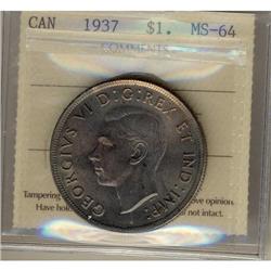 1937 $1 ICCS MS64.  A superb piece with bluish purple t