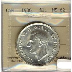 1938 $1 ICCS MS62.  Full white and lustrous.