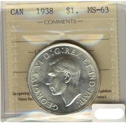 1938 $1 ICCS MS63.  A nice blast white example.