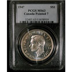 1947 POINTED  "Double HP" $1 PCGS MS-63 Brilliant with