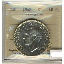 1948 $1 ICCS AU55.  Key date silver dollar