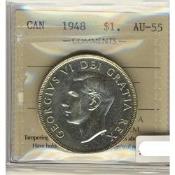 1948 $1 ICCS AU55.  Key date silver dollar