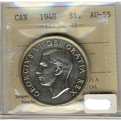 1948 $1 ICCS AU55.  Key date silver dollar