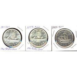 1949 & 1957 $1.  Lot of 3 coins, includes, 1949(1) and