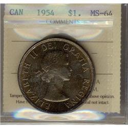 1954 $1 ICCS MS64.  Heavy golden tone.