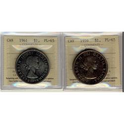 1959 & 1961 $1 ICCS PL65.  Lot of three coins, all  bot