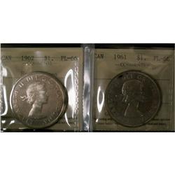 1961 PL66 and 1962 PL66 Heavy Cameo.  Lot of 2 coins bo