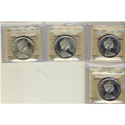 1965 $1.  Lot of 4 coins all ICCS PL64 cameo.  Includes