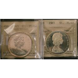 1965 Lg Bd Blt and Lg Bd Ptd $1.  Lot of 2 coins both I