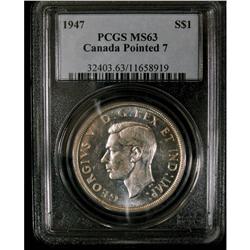 1947 POINTED  "Double HP" $1 PCGS MS-63 Brilliant