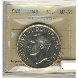 1948 $1 ICCS AU55.  Key date silver dollar