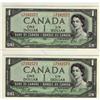 Image 1 : BC-29b 1954 $1 DF #LA7162572, #LA7162573. Lot of