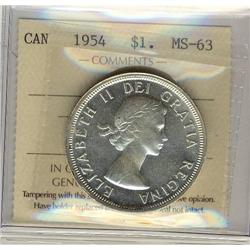 1954 $1 ICCS MS63.  Full white and lustrous.