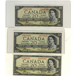 BC-33a 1954 $20 DF.  Lot of 3 notes VF to EF.