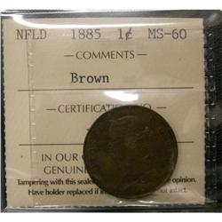 Nfld 1885 1¢ ICCS MS-60, nice chocolate brown exa