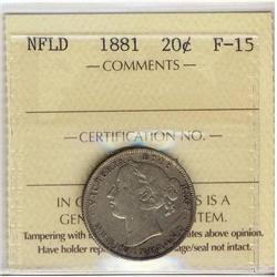 Nfld 1881 20¢ ICCS F15.