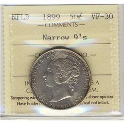 Nfld 1899 50¢ Narrow 9's ICCS VF30,