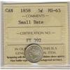 Image 1 : 1858 5¢ ICCS Sml Date ICCS MS63.