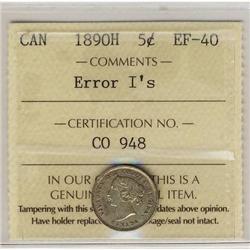 1890H 5¢ ICCS EF40.  Designated Error I's.