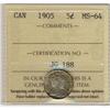 Image 1 : 1905 5¢ ICCS MS64 PQ toning