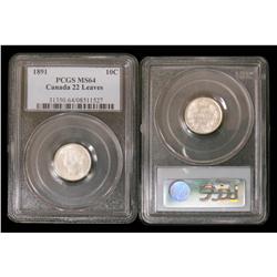 1891 10¢ 22 Lvs PCGS MS64, An absolute Gem blast 