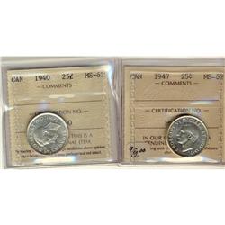 1940 & 1947 25¢.  Lot of two coins both ICCS MS62