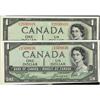 Image 1 : BC-29a and BC-29b, 1954 DF $1.  Lot of 2 notes, B