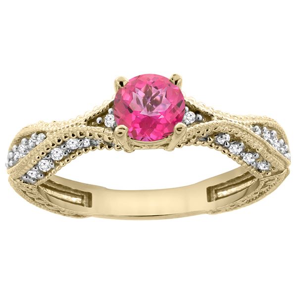 0.81 CTW Pink Topaz & Diamond Ring 14K Yellow Gold - REF-67H8M